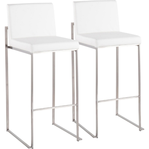 Fuji High Back 31" Bar Stool in White Leatherette & Stainless Steel (Set of 2)